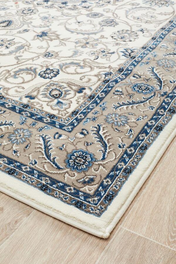 White Traditional Rug | Colour White With Beige Border