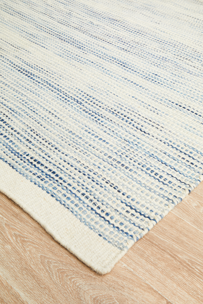 Madras Blue Flat Weave Rug End Proflie