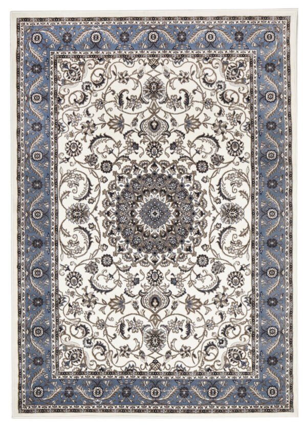 Traditional Rug Colour White With Blue Border Rug